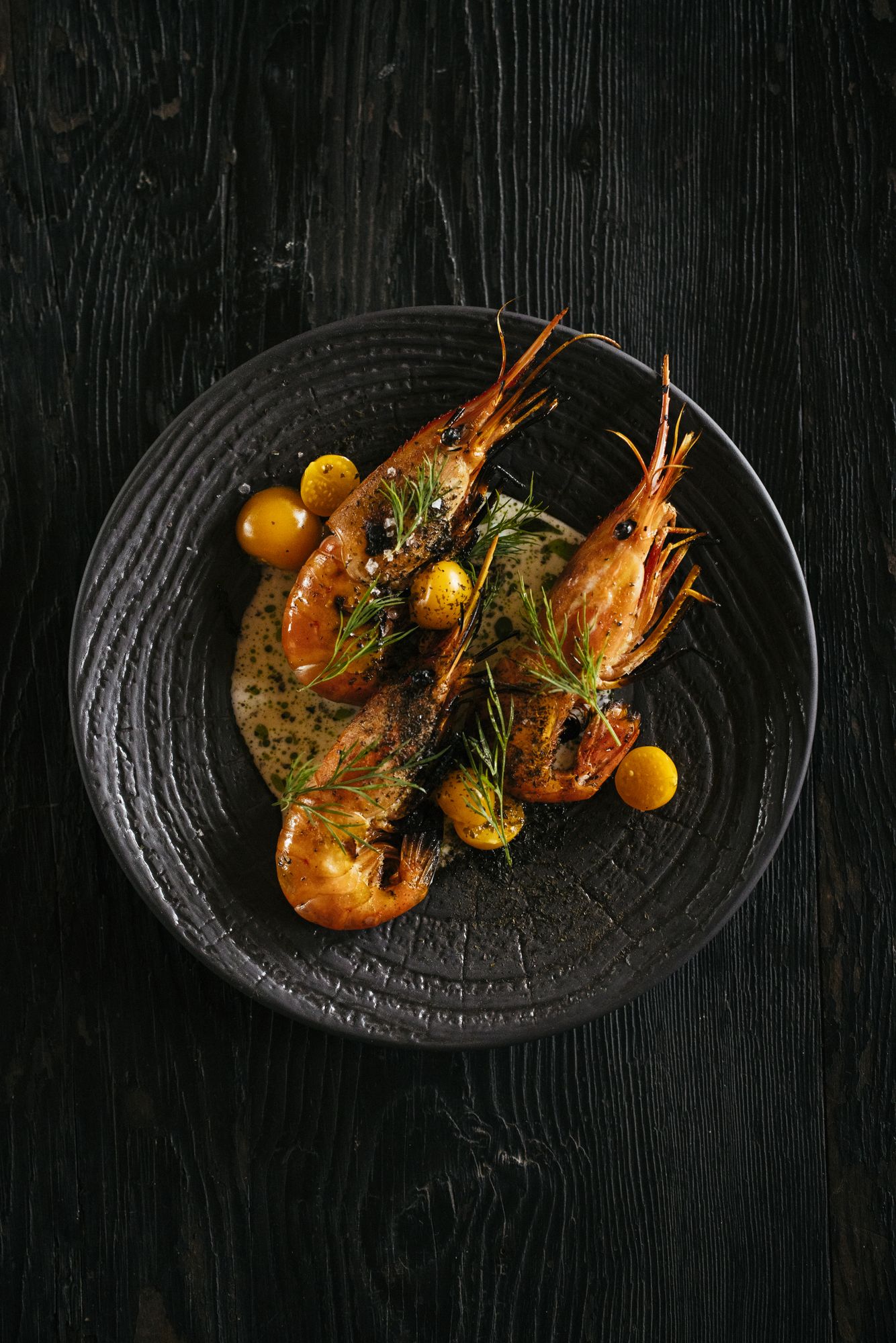 Plate of local spot prawns served at Nimmo Bay