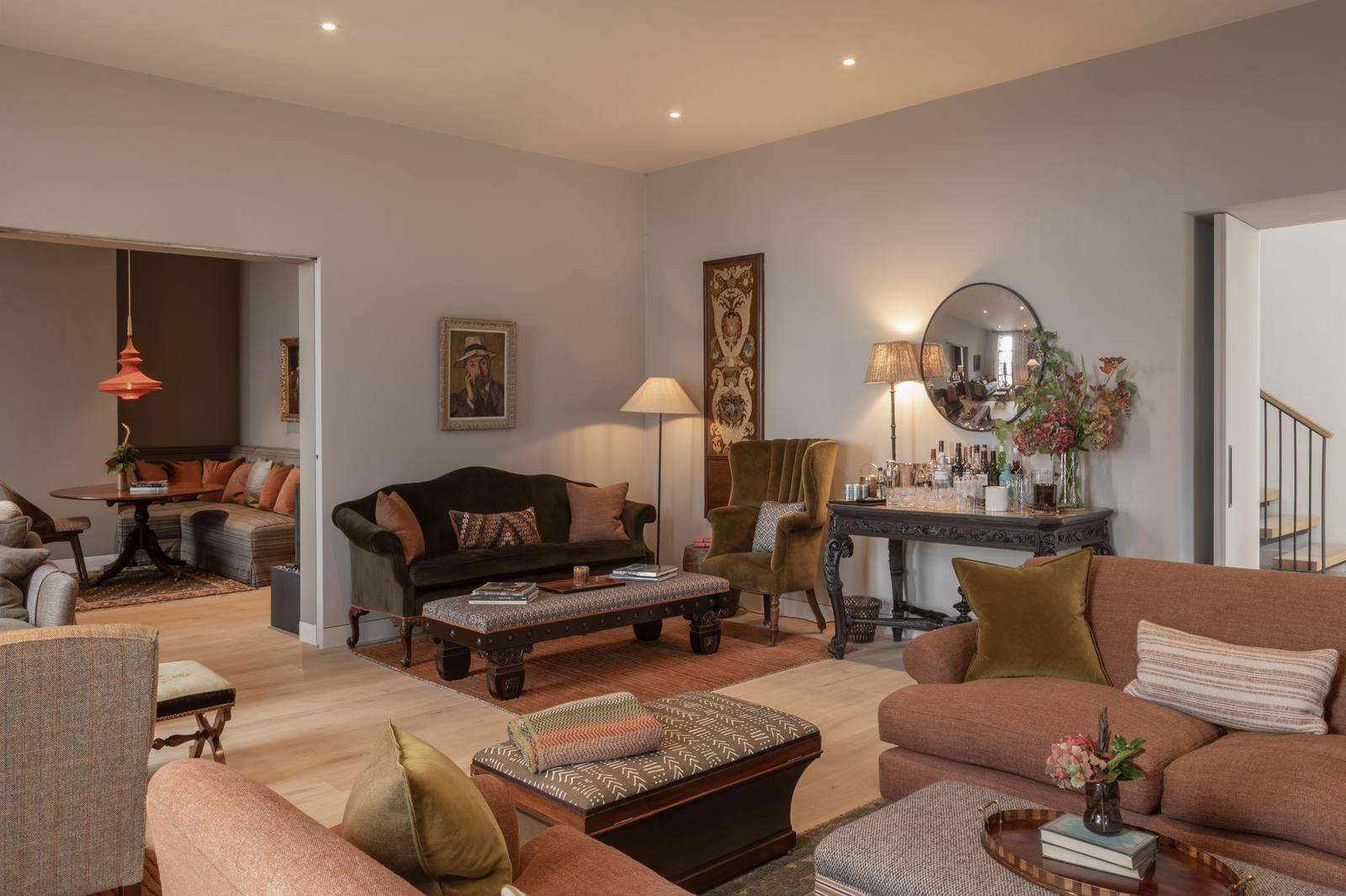 Cairnmore's drawing room in warm, earthy tones