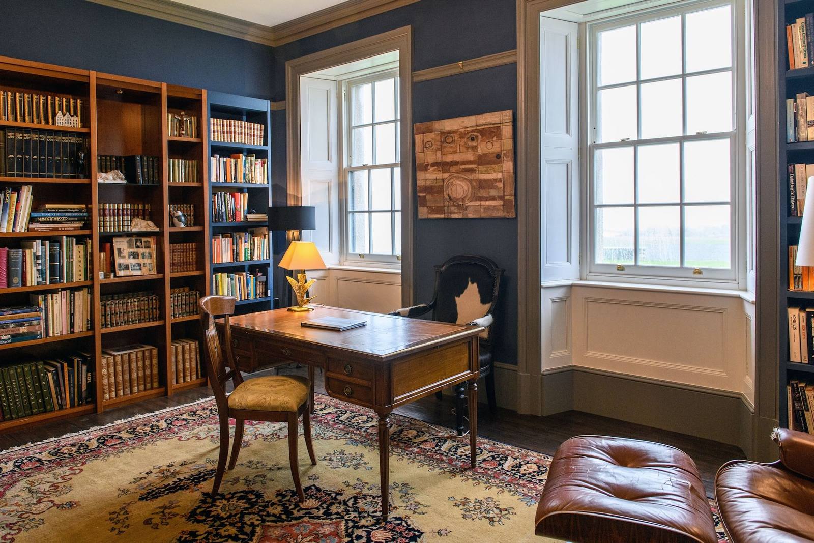 The library at House of the Northern Gate, with sea views